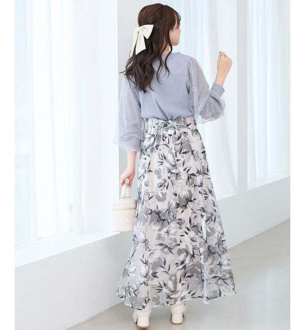  「パールチュールスリーブ長袖トップス」|Tシャツ・カットソー|