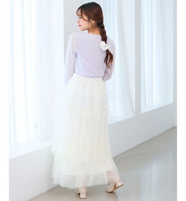  「パールチュールスリーブ長袖トップス」|Tシャツ・カットソー|