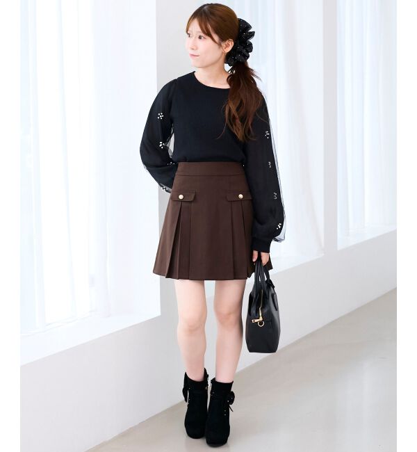  「パールチュールスリーブ長袖トップス」|Tシャツ・カットソー|