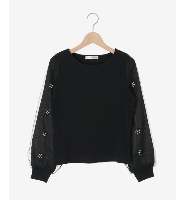  「パールチュールスリーブ長袖トップス」|Tシャツ・カットソー|