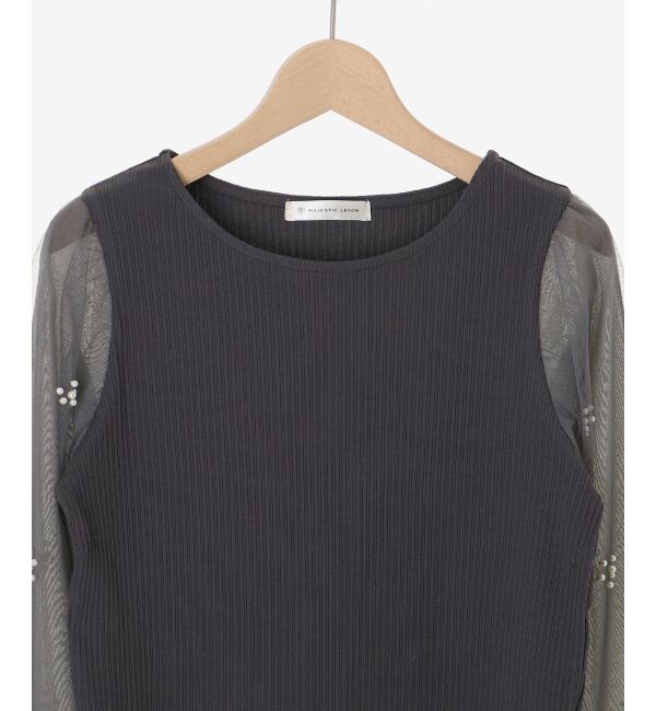  「パールチュールスリーブ長袖トップス」|Tシャツ・カットソー|