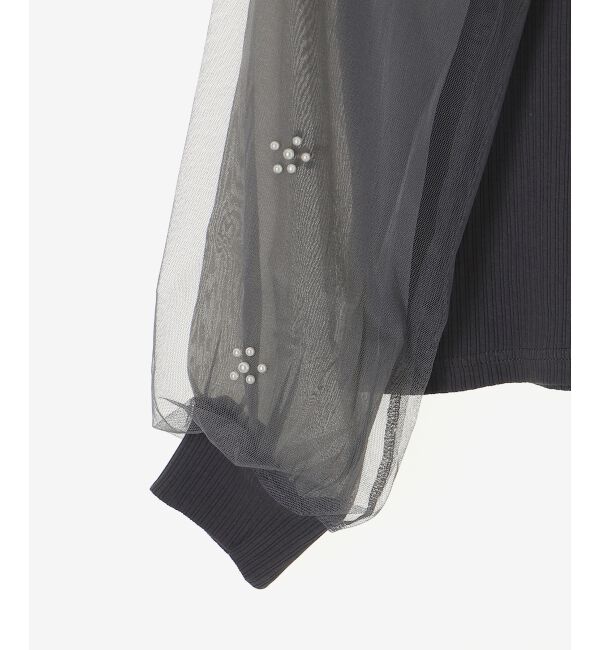  「パールチュールスリーブ長袖トップス」|Tシャツ・カットソー|