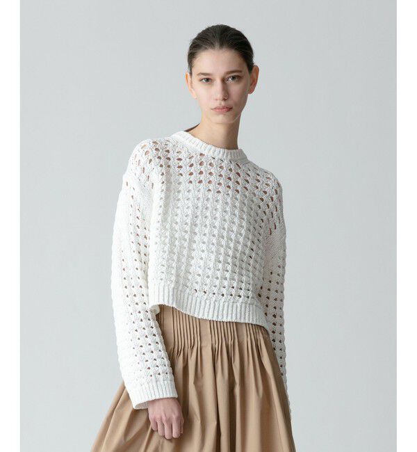 allureville「コットンリリーメッシュプルオーバー」|ニット・セーター|オフホワイト