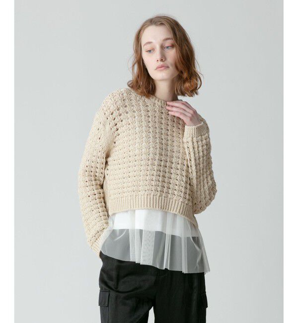 allureville「コットンリリーメッシュプルオーバー」|ニット・セーター|ベージュ