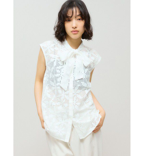 MIDIUMISOLID「MIDIUMISOLID for Ladies レースボウタイノースリーブブラウス」|シャツ・ブラウス|
