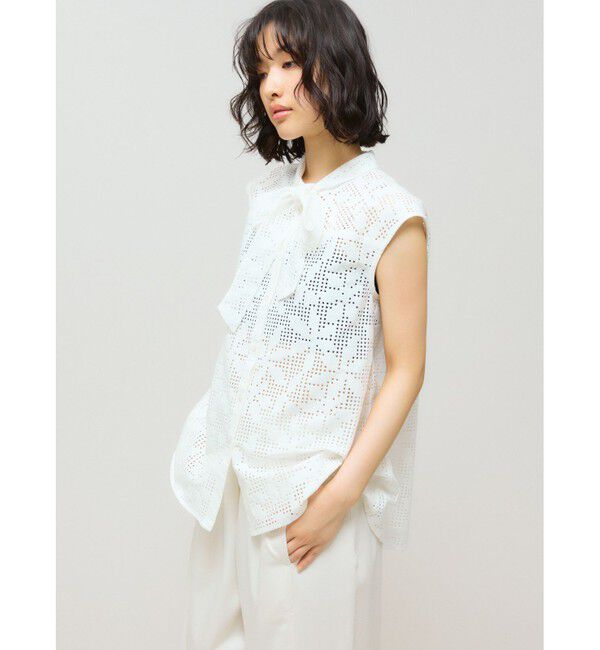 MIDIUMISOLID「MIDIUMISOLID for Ladies レースボウタイノースリーブブラウス」|シャツ・ブラウス|