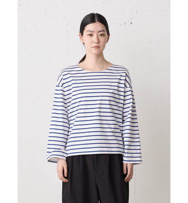 MidiUmi「MidiUmi ボーダーワイドプルオーバー」|Tシャツ・カットソー|オフホワイト&times;ブルー