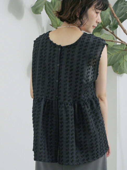 Samansa Mos2 blue「前後2wayジャカードペプラムノースリーブブラウス」|シャツ・ブラウス|