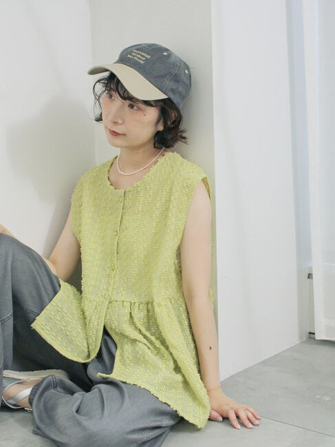 Samansa Mos2 blue「前後2wayジャカードペプラムノースリーブブラウス」|シャツ・ブラウス|