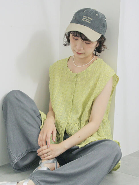 Samansa Mos2 blue「前後2wayジャカードペプラムノースリーブブラウス」|シャツ・ブラウス|