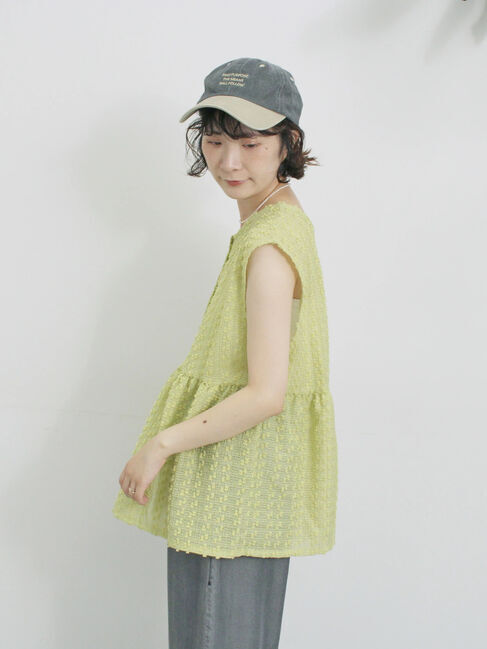 Samansa Mos2 blue「前後2wayジャカードペプラムノースリーブブラウス」|シャツ・ブラウス|