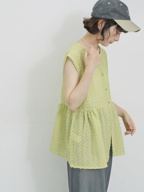 Samansa Mos2 blue「前後2wayジャカードペプラムノースリーブブラウス」|シャツ・ブラウス|