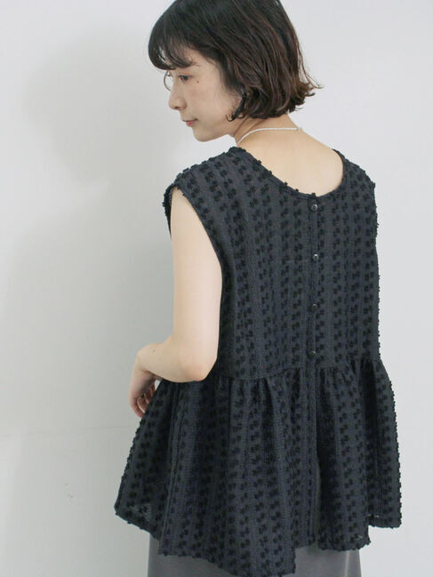 Samansa Mos2 blue「前後2wayジャカードペプラムノースリーブブラウス」|シャツ・ブラウス|