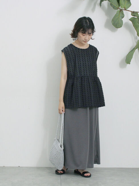 Samansa Mos2 blue「前後2wayジャカードペプラムノースリーブブラウス」|シャツ・ブラウス|