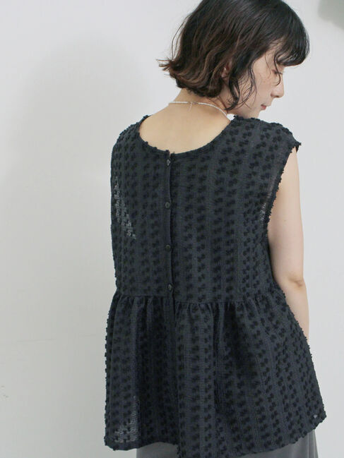 Samansa Mos2 blue「前後2wayジャカードペプラムノースリーブブラウス」|シャツ・ブラウス|