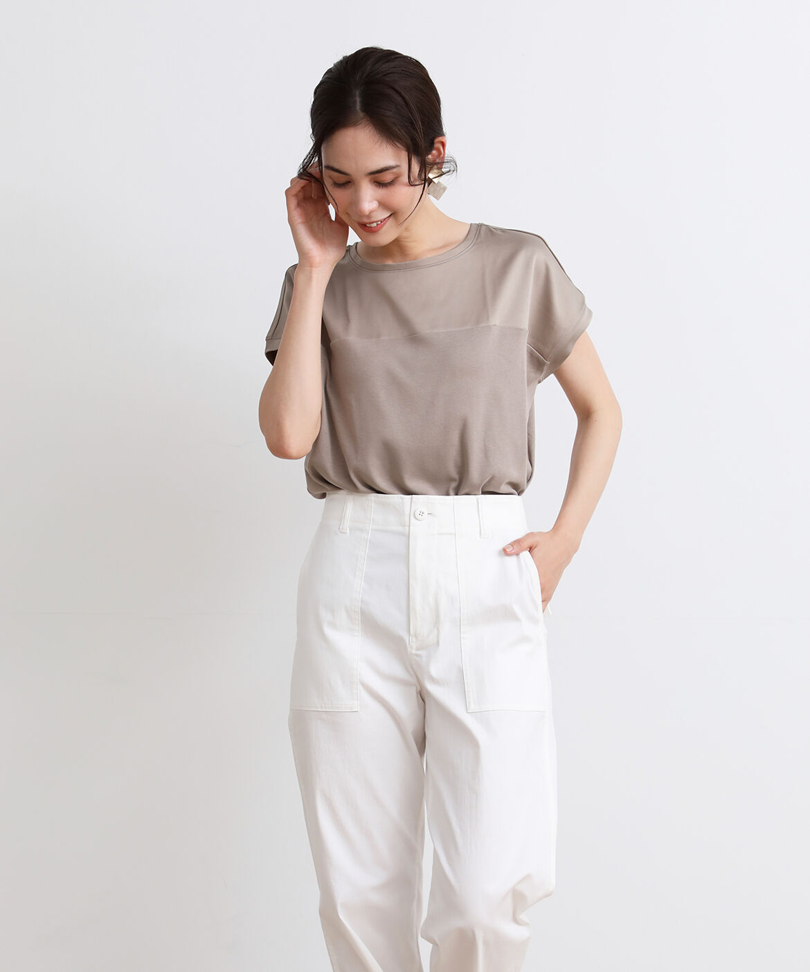 DAY by DAY it&rsquo;s international「サテン切り替えワイドカットソー《スビン綿MIXフライス》」|Tシャツ・カットソー|モカチャ3