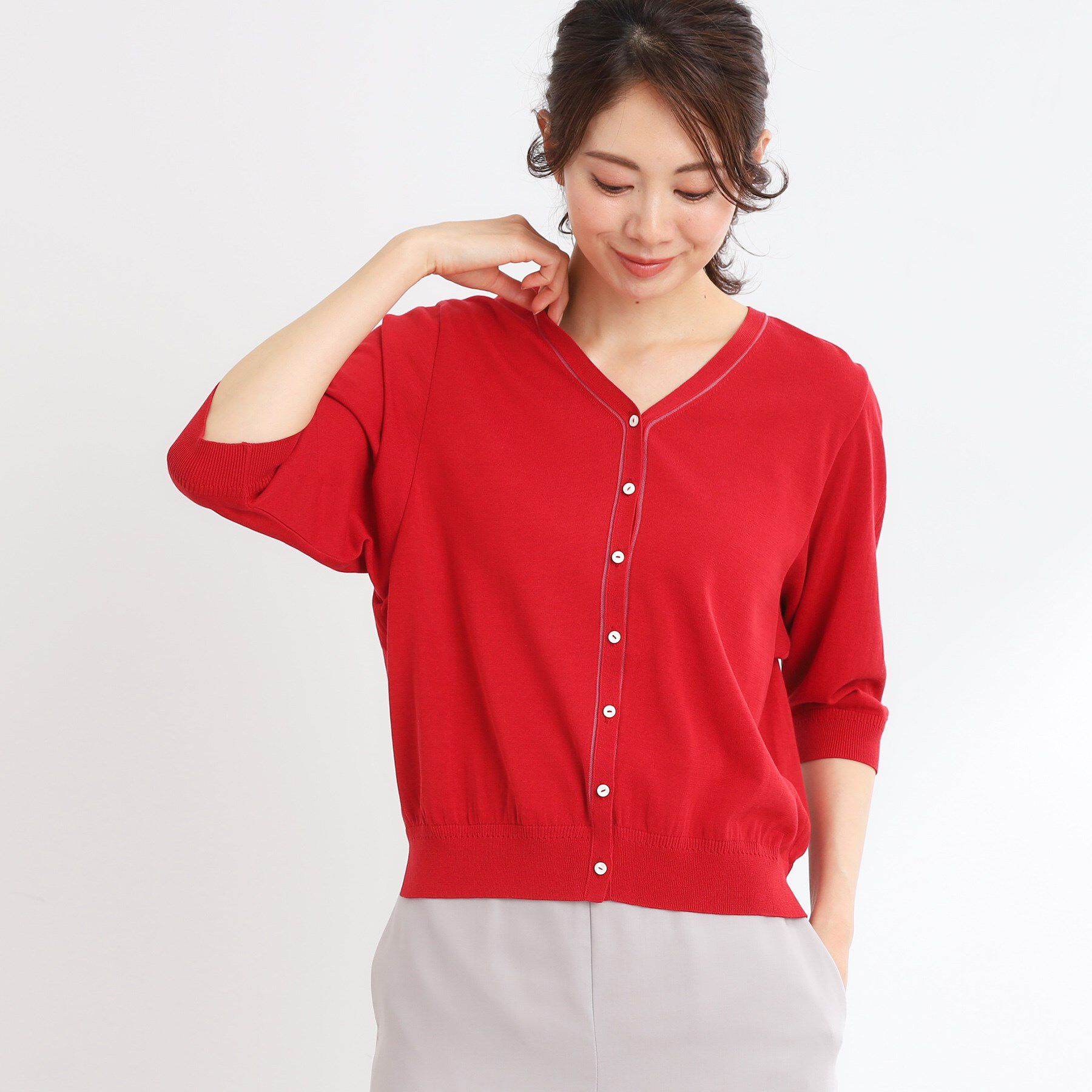 Reflect「【WEB先行カラーあり／手洗い可】六分袖カーディガン」|カーディガン|