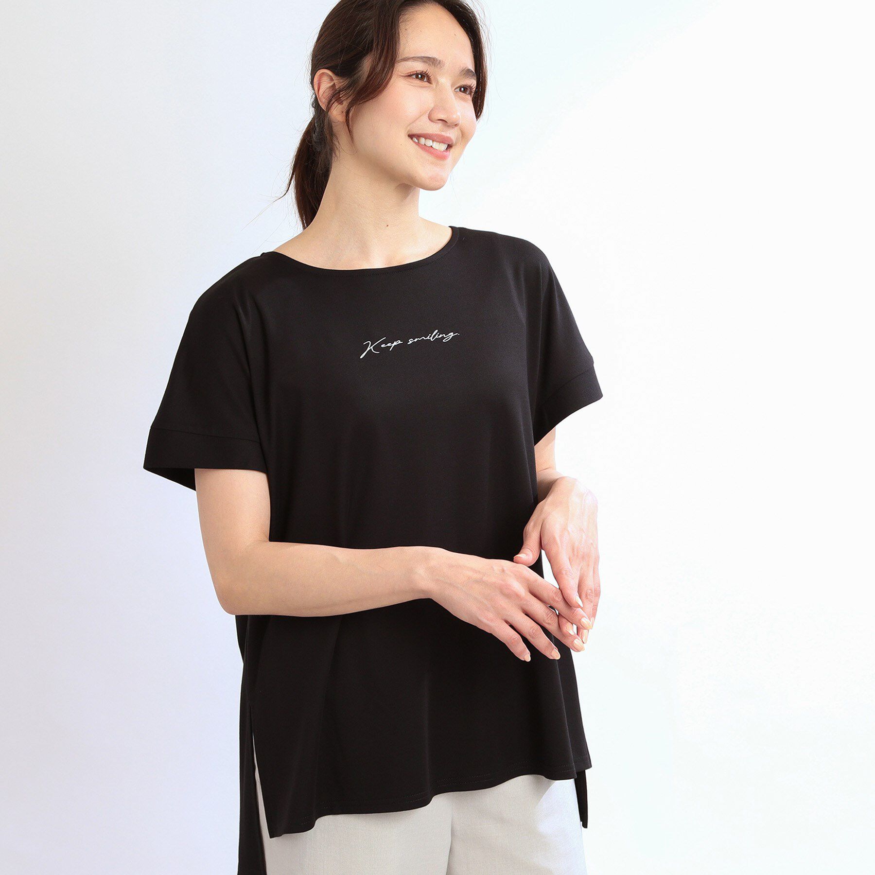 Reflect「【E‐QUALITY】チュニック丈ロゴTシャツ」|Tシャツ・カットソー|ブラック(019)