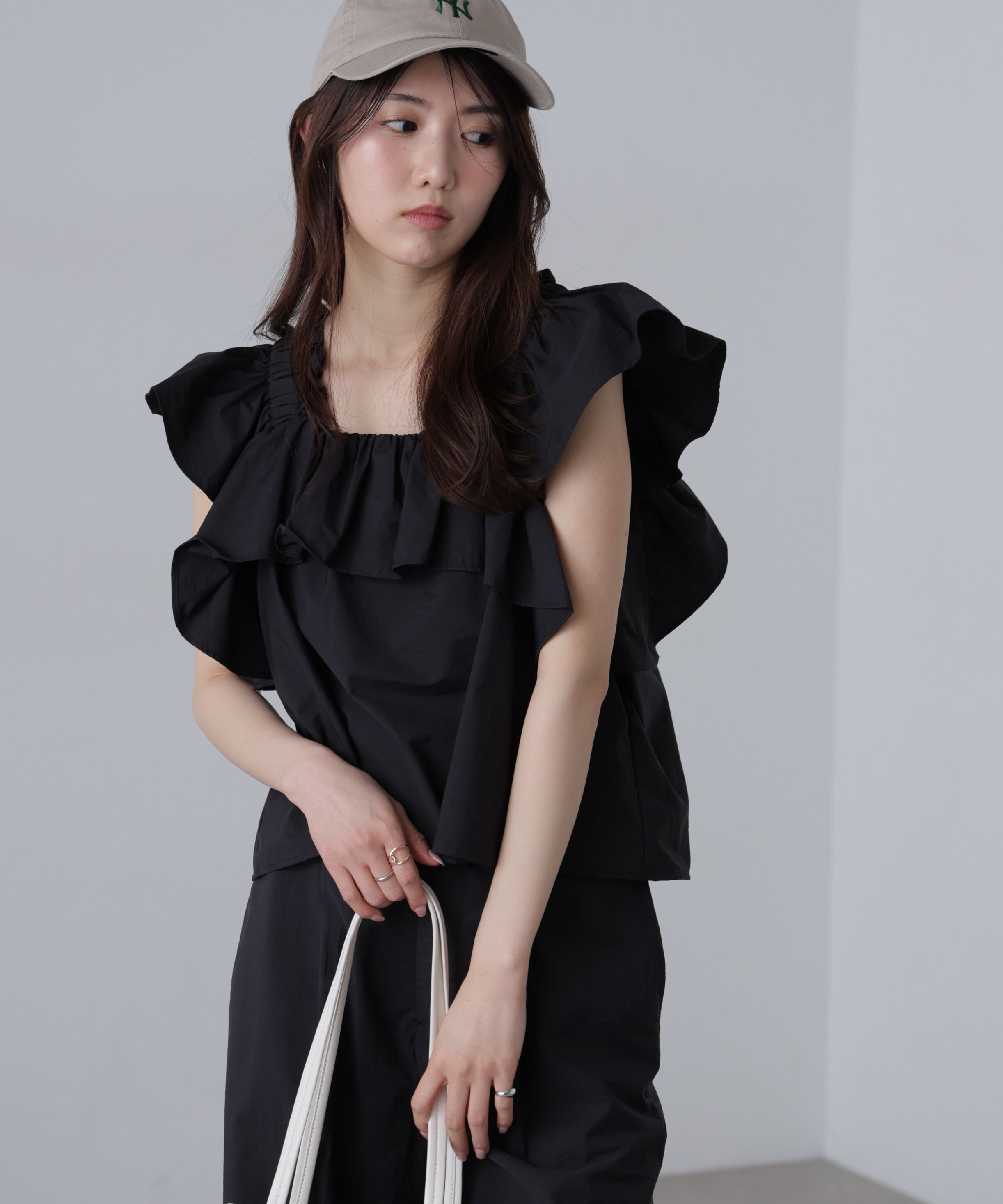 「〈セットアップ対応〉ギャザーショルダーノースリーブブラウス」|シャツ・ブラウス|ブラック