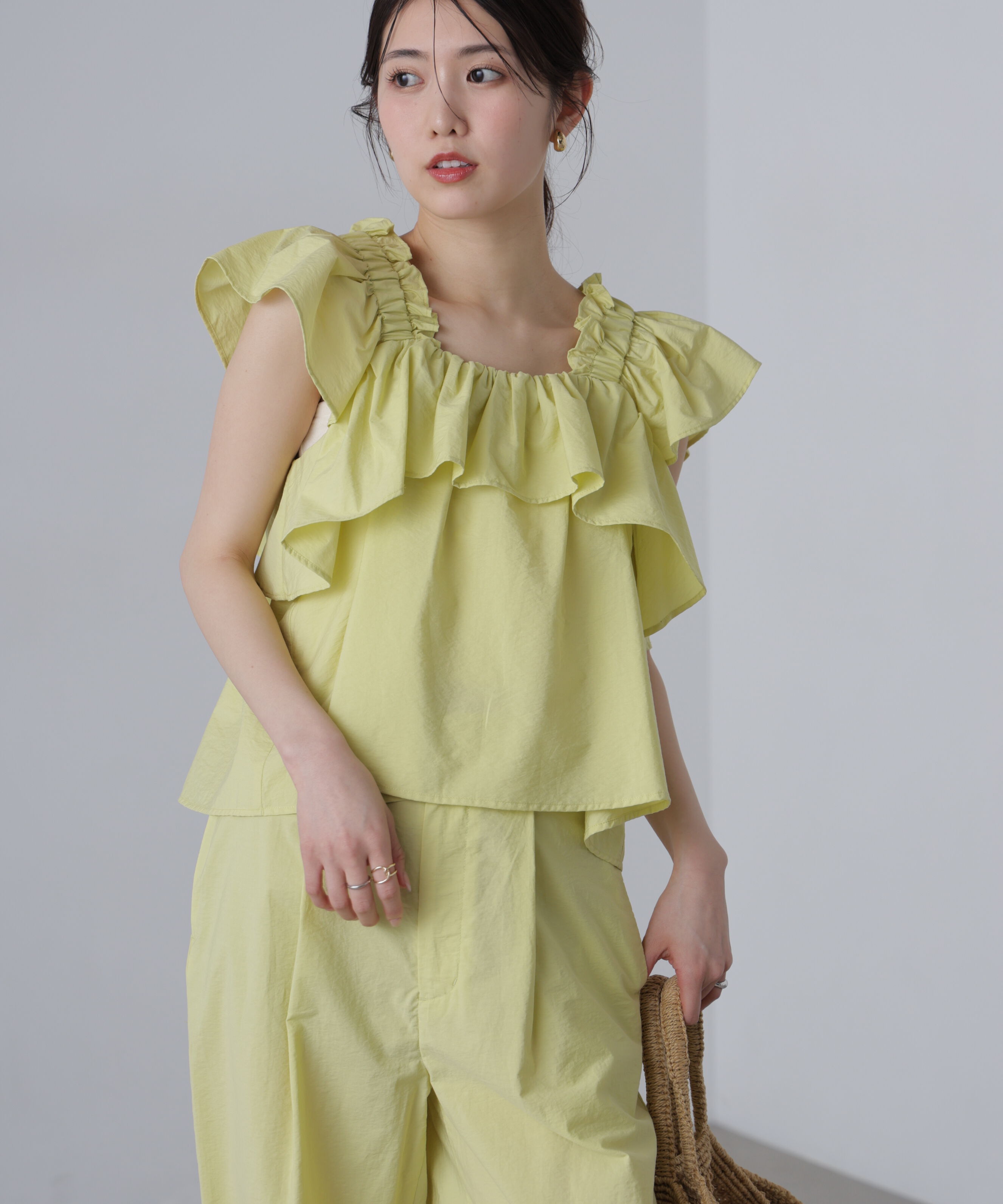  「〈セットアップ対応〉ギャザーショルダーノースリーブブラウス」|シャツ・ブラウス|