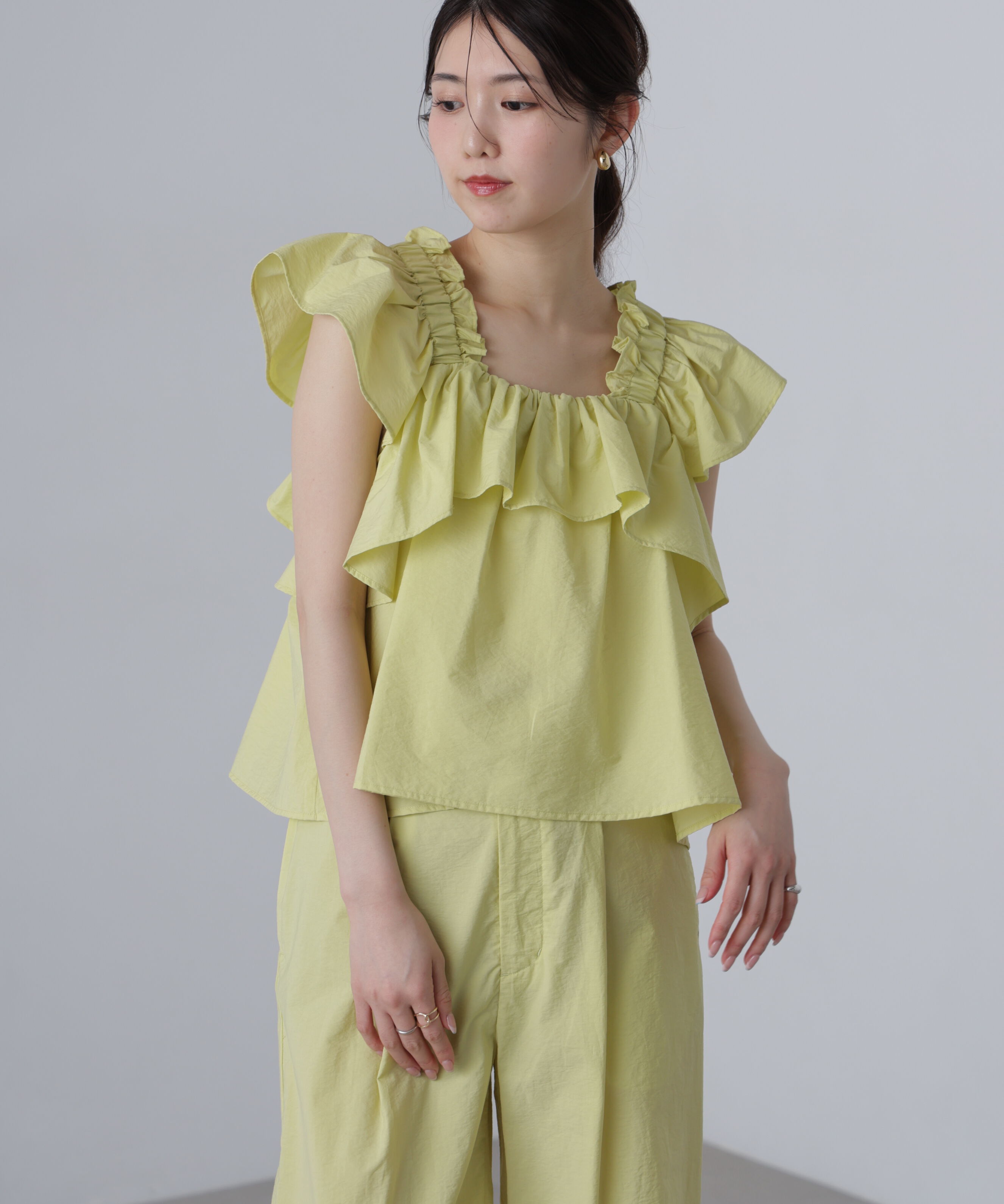  「〈セットアップ対応〉ギャザーショルダーノースリーブブラウス」|シャツ・ブラウス|