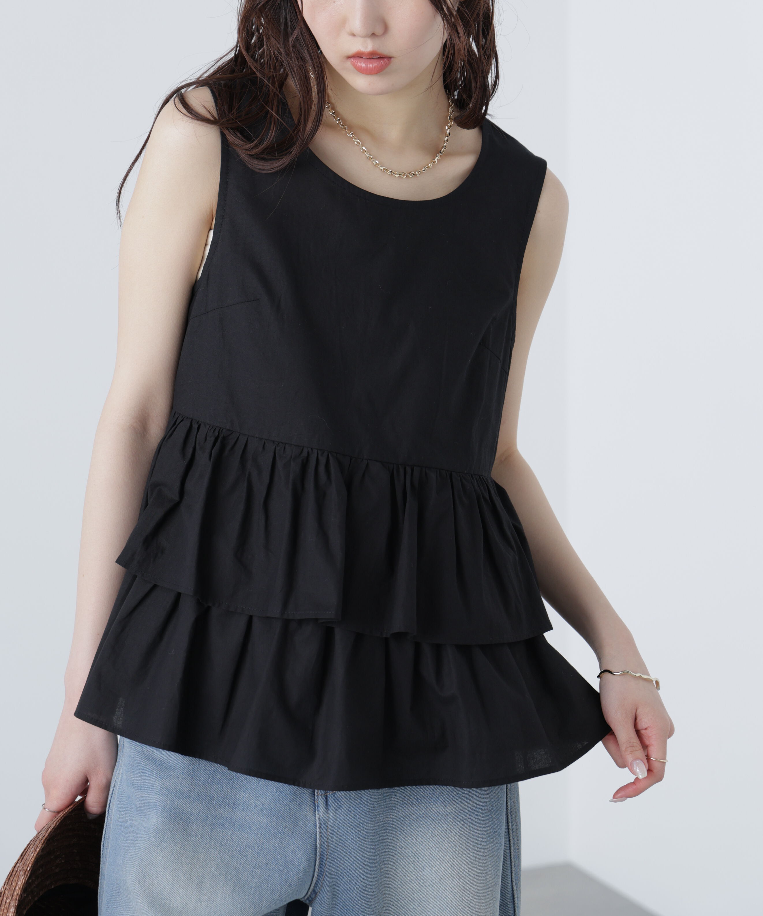  「シアーノースリーブティアードブラウス」|シャツ・ブラウス|