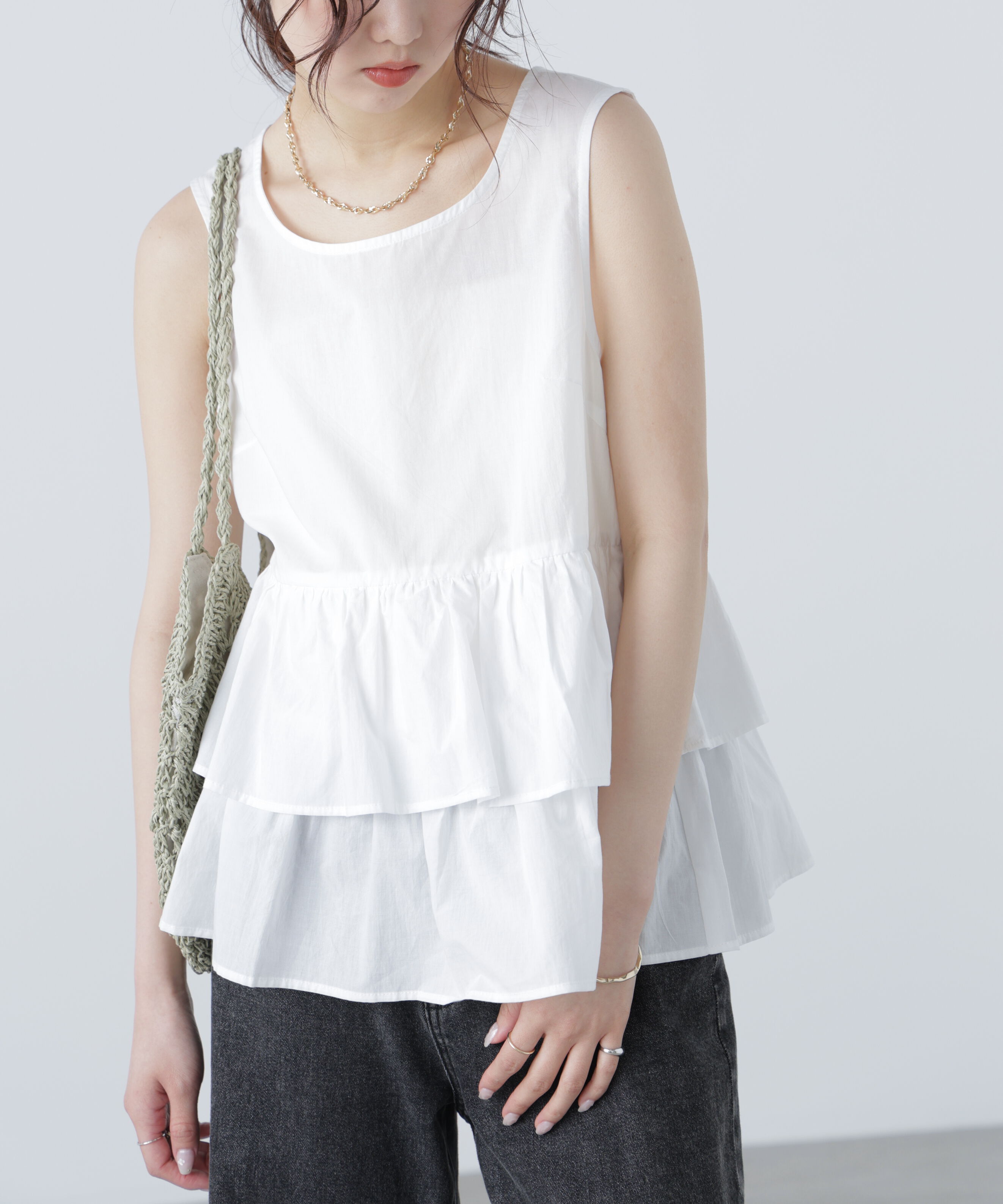  「シアーノースリーブティアードブラウス」|シャツ・ブラウス|