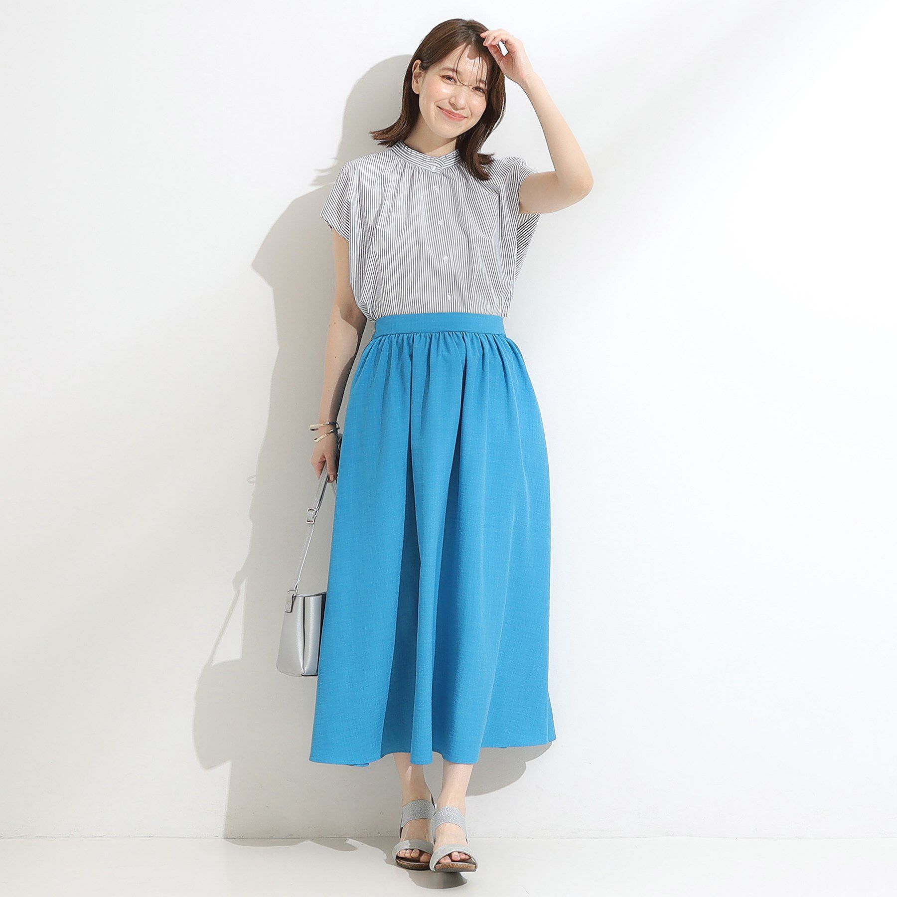 SHOO･LA･RUE「【洗える/S-LL】プチフリル襟が女性らしい フレンチスリーブシャツ」|シャツ・ブラウス|