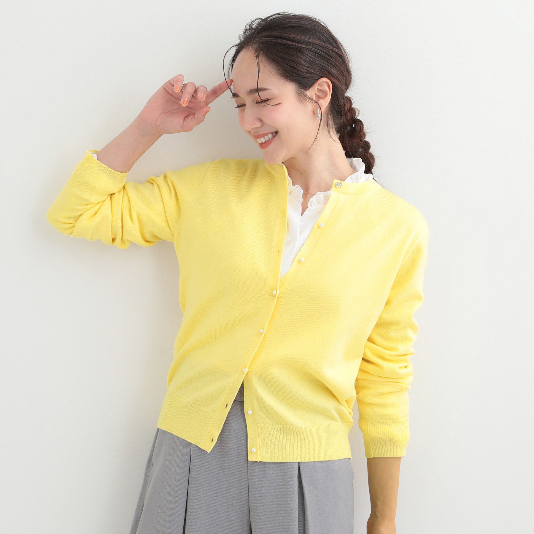 SHOO･LA･RUE「【洗濯機可/S-LL/セットアップ可】シンプルきれい見え クルーネックカーディガン」|カーディガン|