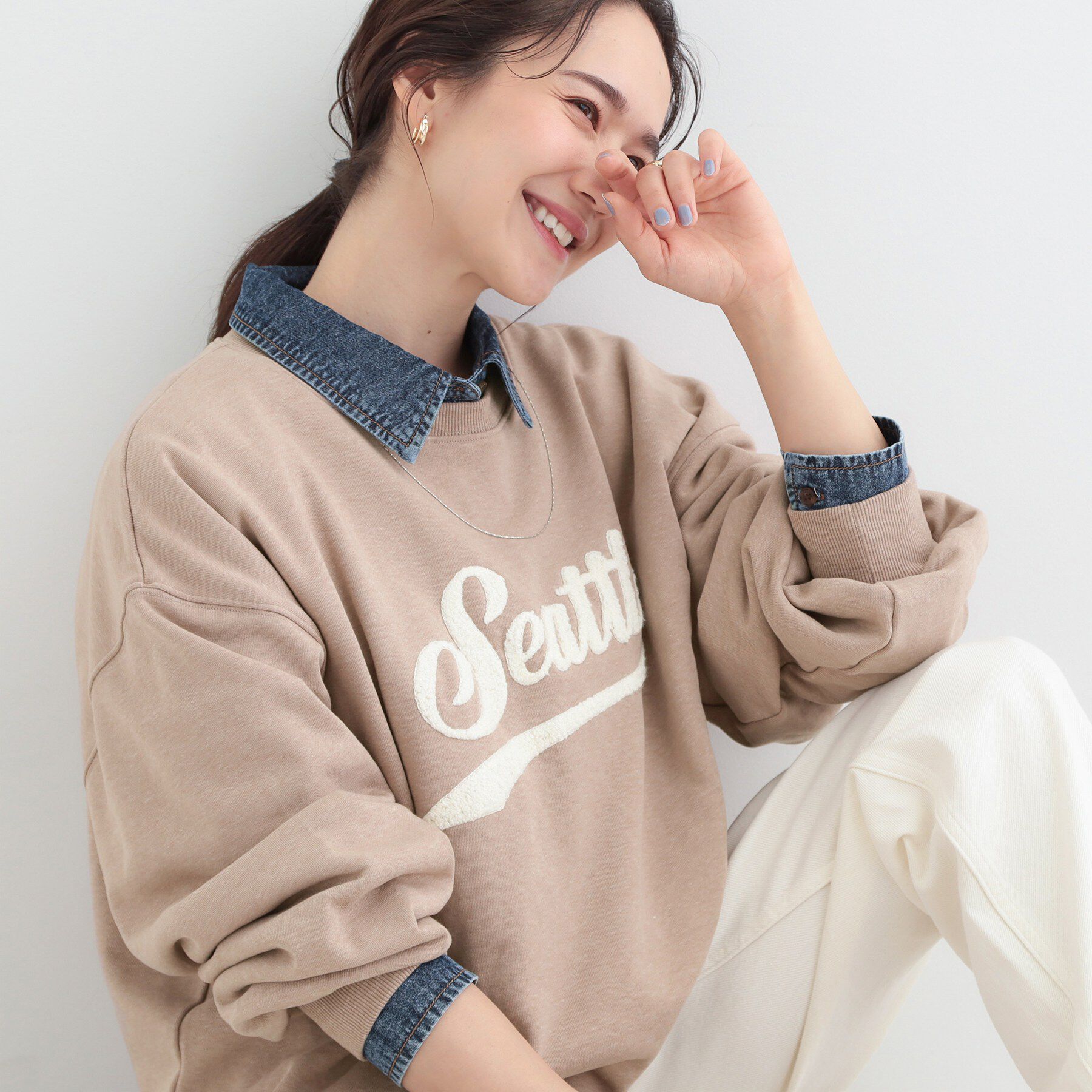 SHOO･LA･RUE「サガラ刺繍アソート裏毛スウェット」|パーカー|モカブラウン(242