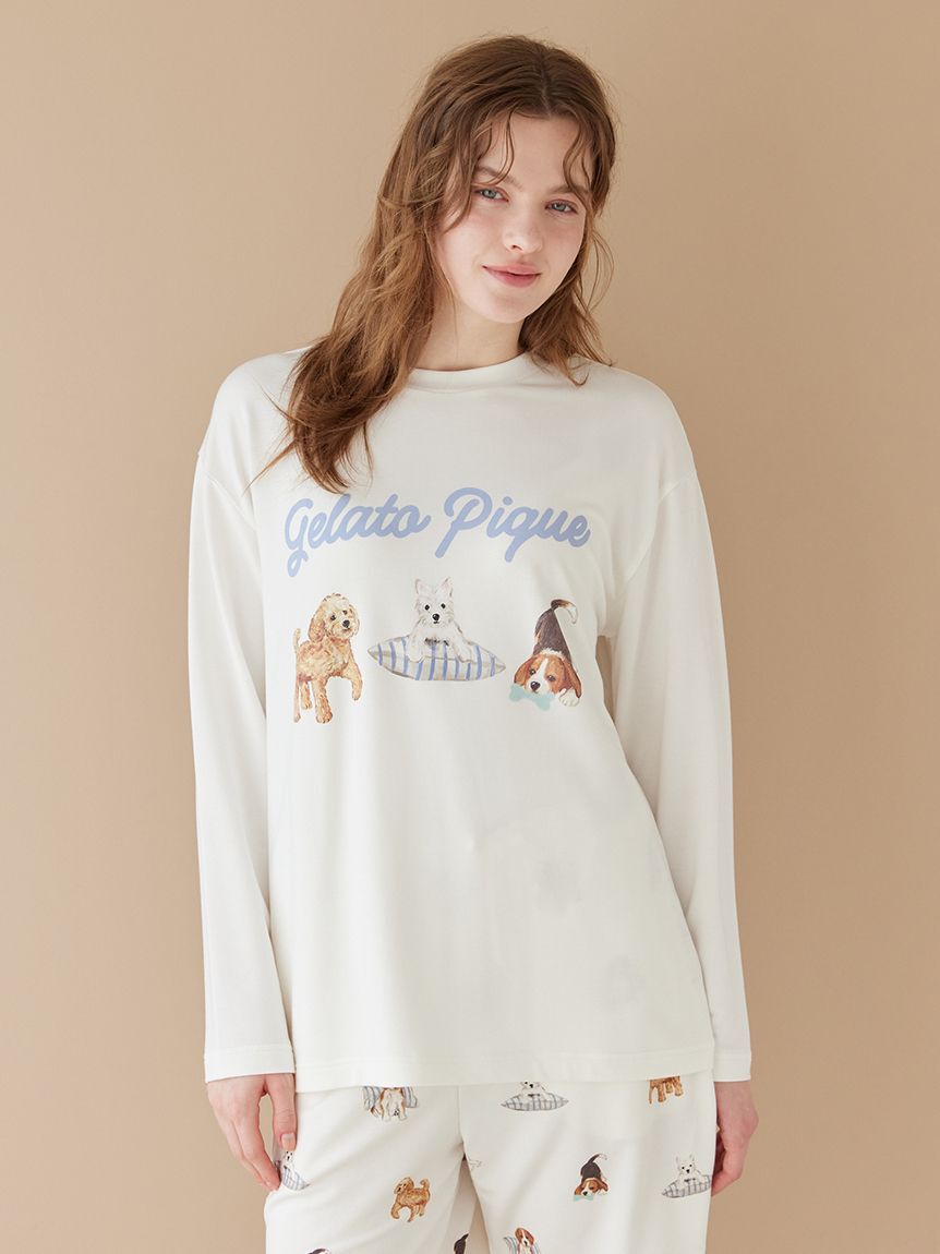 gelato pique「【UNISEX】プレイフルDOGワンポイントロンT」|ルームウェア|