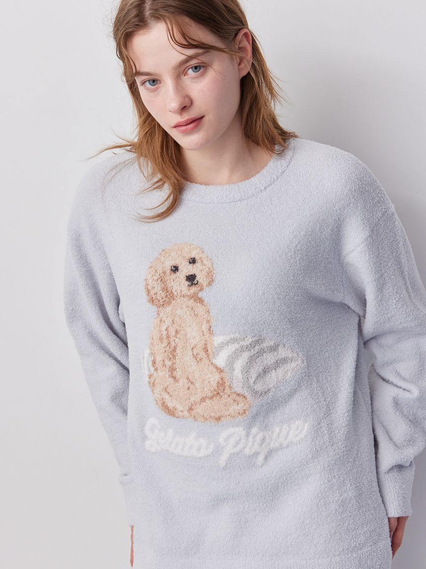 gelato pique「【ONLINE限定】【UNISEX】エアリーモコプレイフルDOGジャガードプルオーバー&ボーダーロングパンツセット」|ルームウェア|