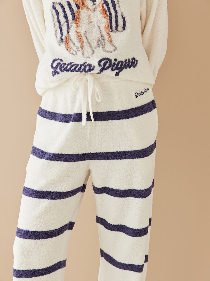 gelato pique「【ONLINE限定】【UNISEX】エアリーモコプレイフルDOGジャガードプルオーバー&ボーダーロングパンツセット」|ルームウェア|