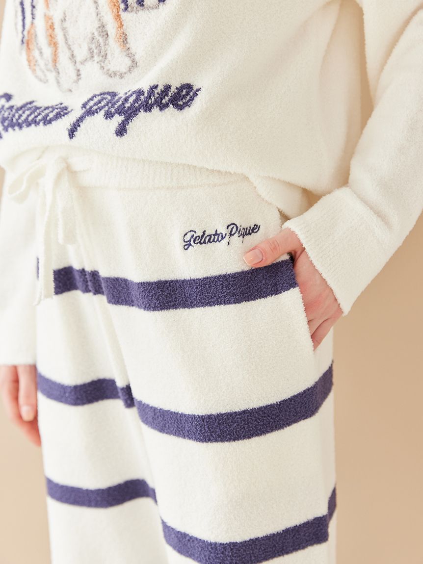 gelato pique「【ONLINE限定】【UNISEX】エアリーモコプレイフルDOGジャガードプルオーバー&ボーダーロングパンツセット」|ルームウェア|