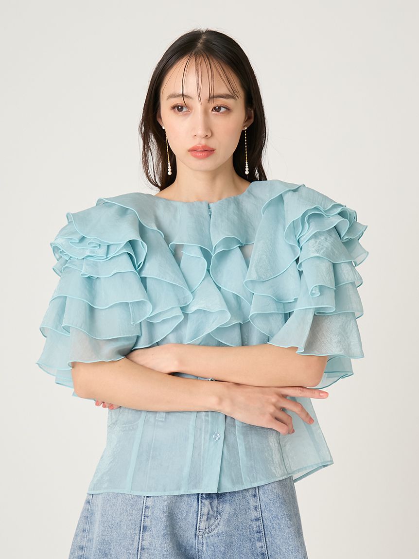 FRAY I.D「2wayフラワースリーブフリルBL」|シャツ・ブラウス|