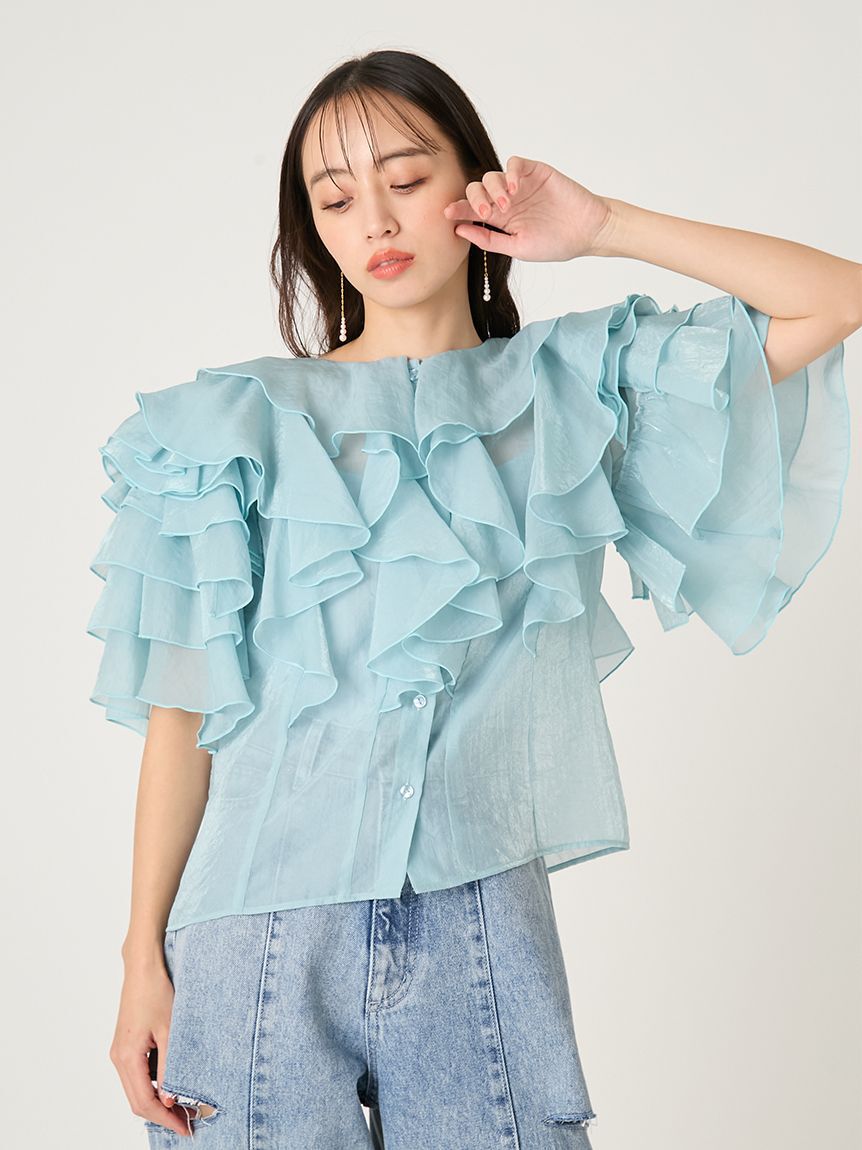 FRAY I.D「2wayフラワースリーブフリルBL」|シャツ・ブラウス|