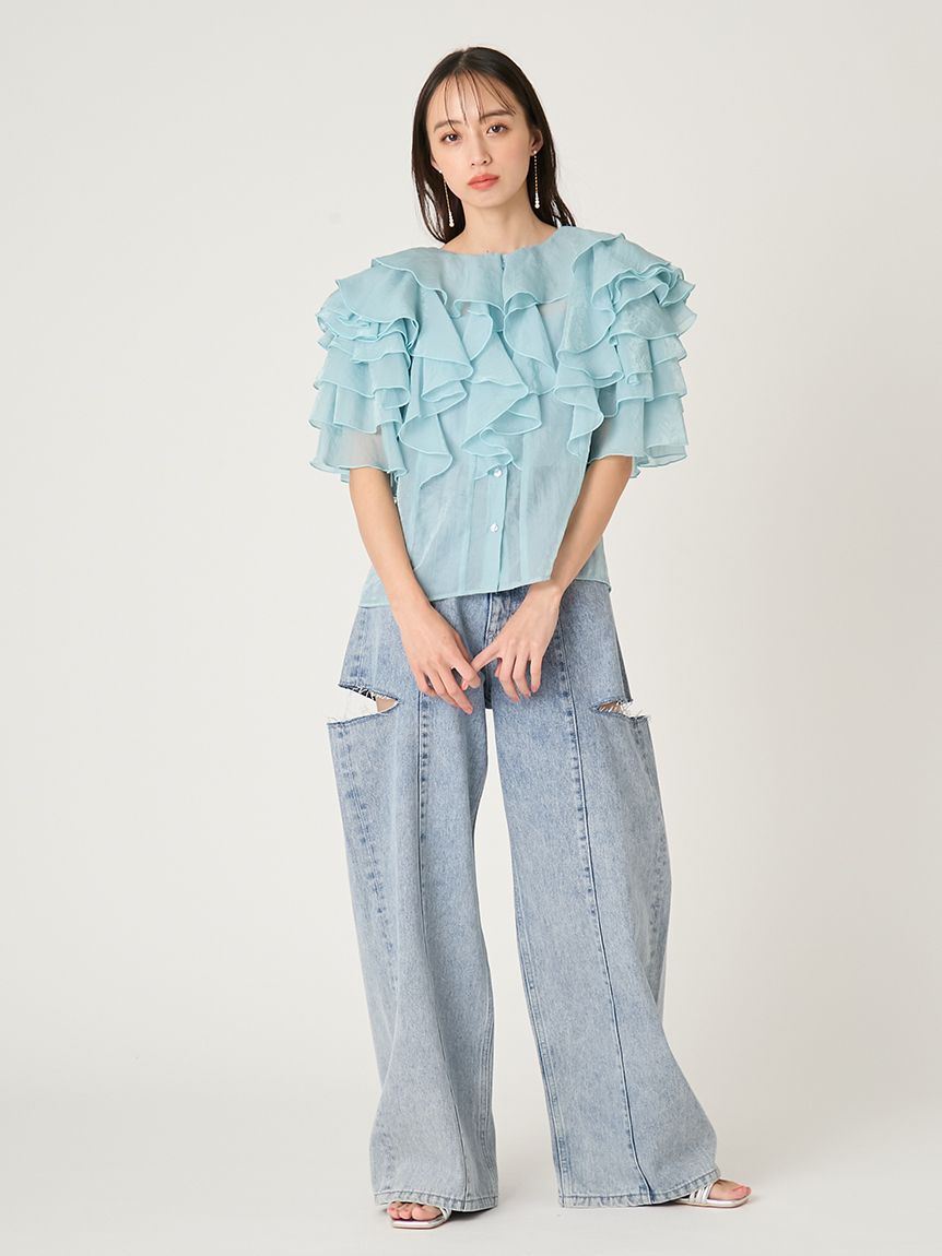 FRAY I.D「2wayフラワースリーブフリルBL」|シャツ・ブラウス|