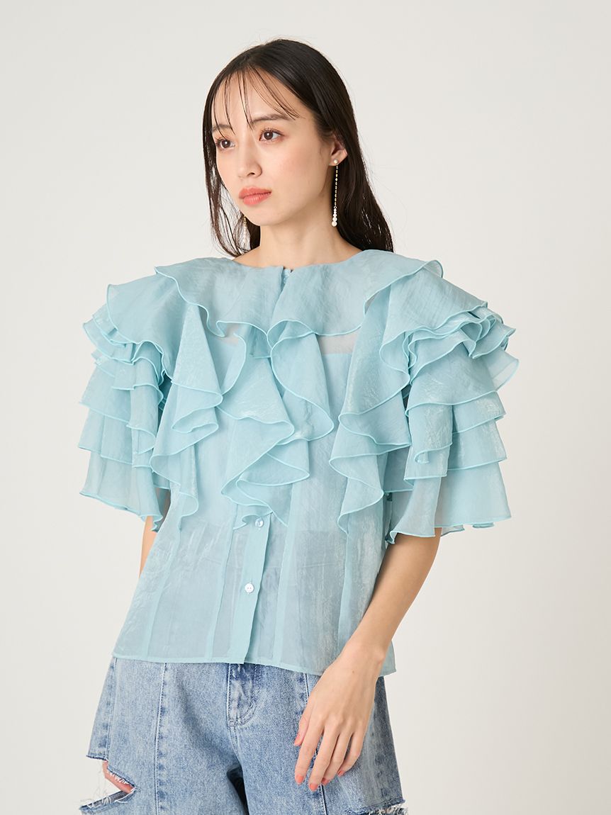 FRAY I.D「2wayフラワースリーブフリルBL」|シャツ・ブラウス|