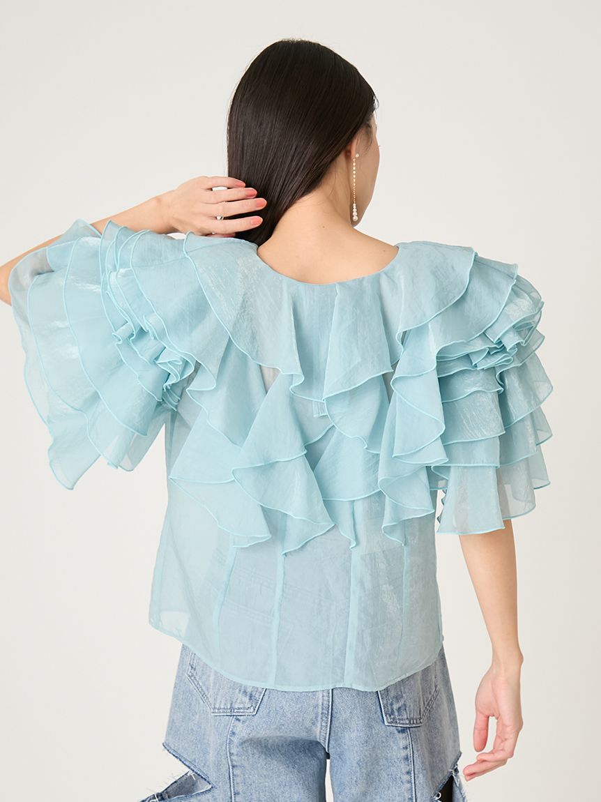 FRAY I.D「2wayフラワースリーブフリルBL」|シャツ・ブラウス|