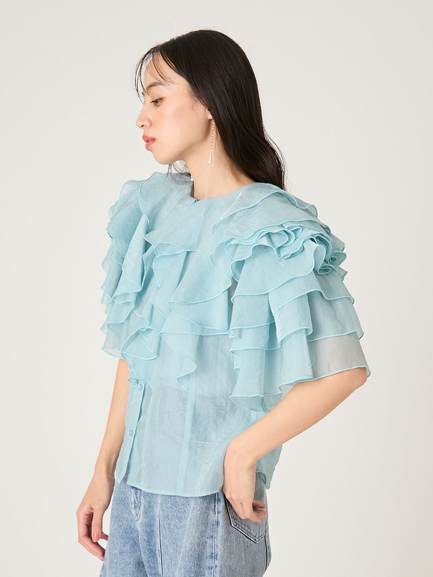 FRAY I.D「2wayフラワースリーブフリルBL」|シャツ・ブラウス|