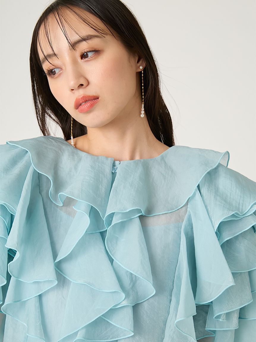 FRAY I.D「2wayフラワースリーブフリルBL」|シャツ・ブラウス|