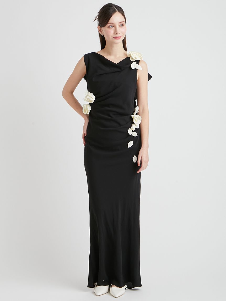 CELFORD「フローラルドレープマキシドレス」|ドレス|BLK