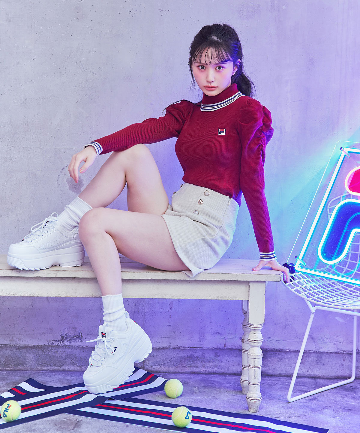 REDYAZEL「［FILA&times;REDYAZEL］ラインタートルニットプルオーバー」|ニット・セーター|