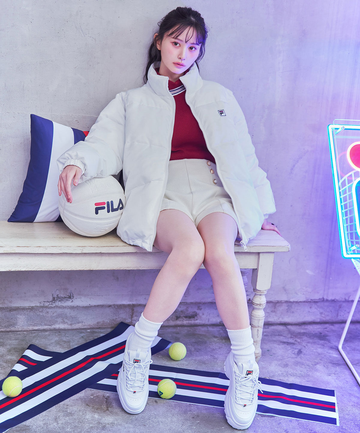 REDYAZEL「［FILA&times;REDYAZEL］ラインタートルニットプルオーバー」|ニット・セーター|