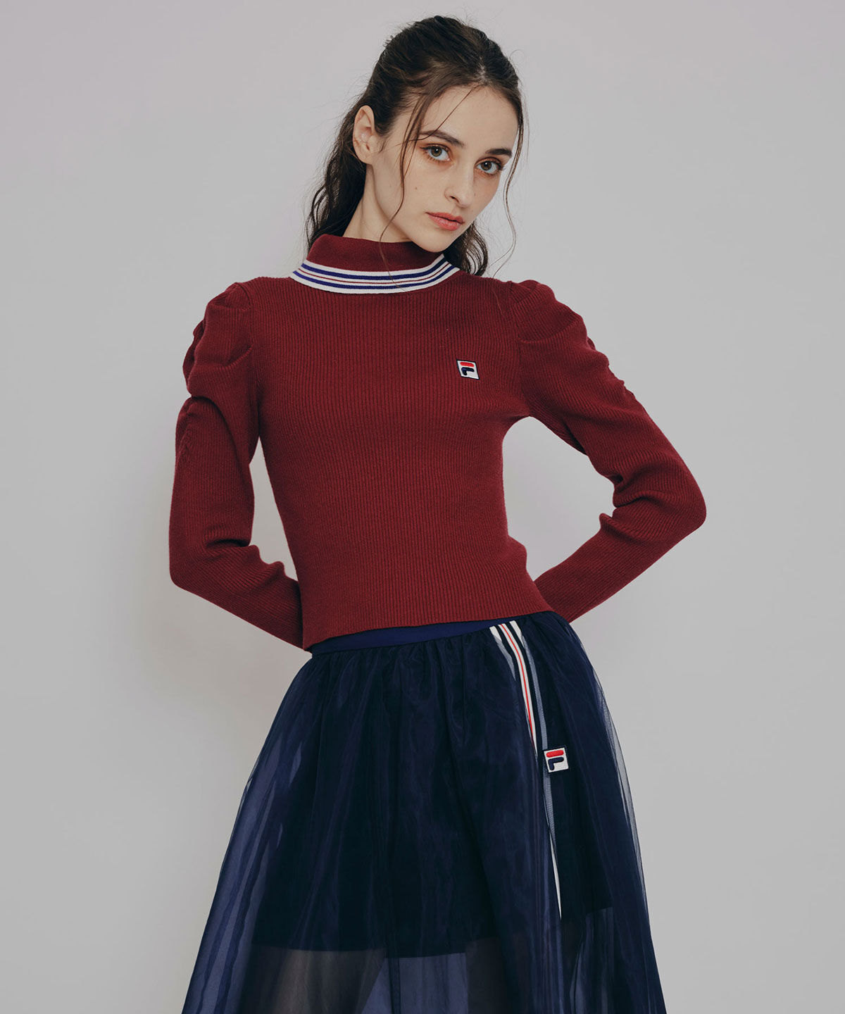 REDYAZEL「［FILA&times;REDYAZEL］ラインタートルニットプルオーバー」|ニット・セーター|