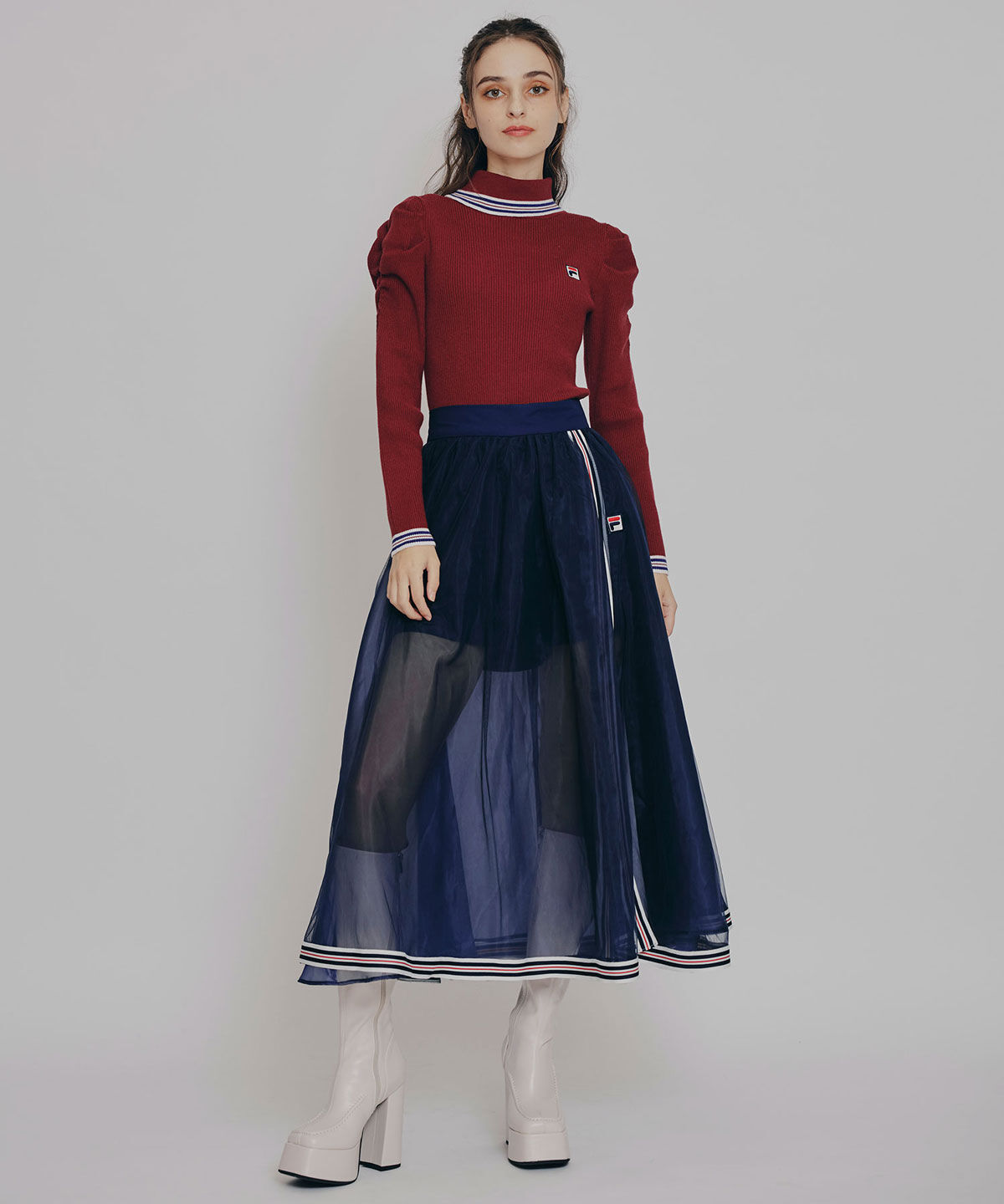 REDYAZEL「［FILA&times;REDYAZEL］ラインタートルニットプルオーバー」|ニット・セーター|