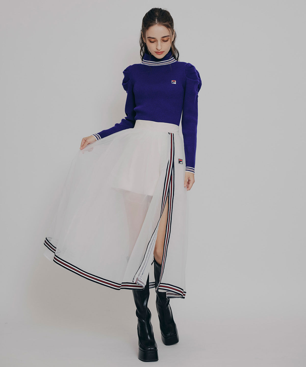 REDYAZEL「［FILA&times;REDYAZEL］ラインタートルニットプルオーバー」|ニット・セーター|