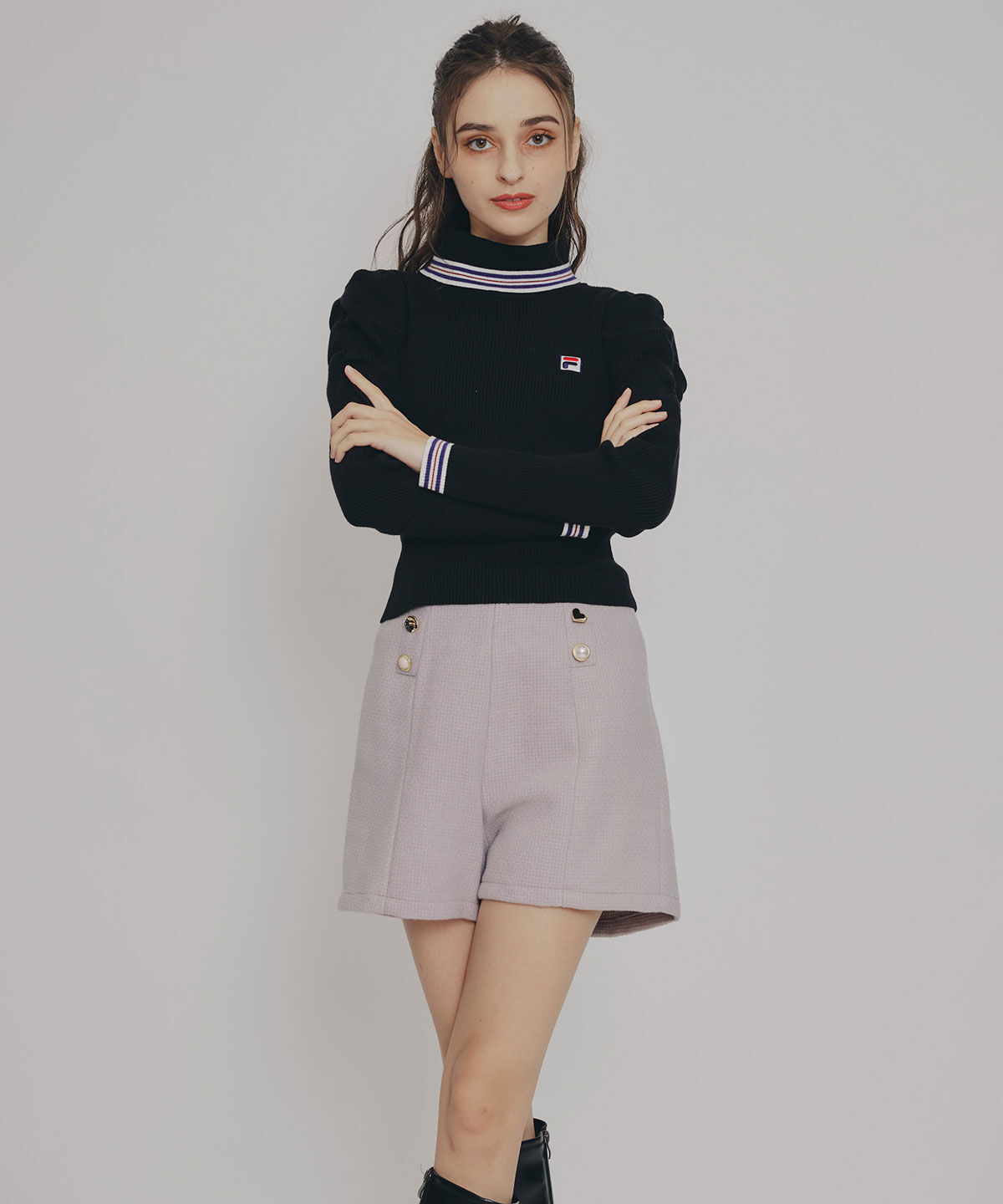 REDYAZEL「［FILA&times;REDYAZEL］ラインタートルニットプルオーバー」|ニット・セーター|