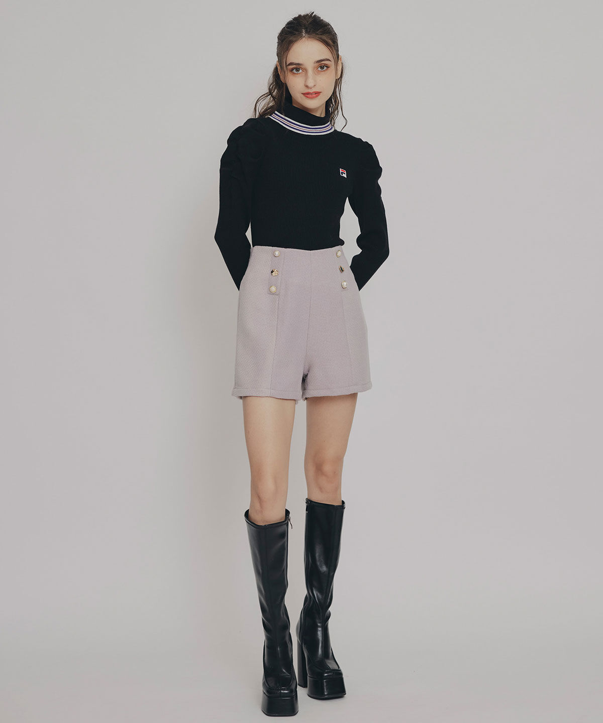 REDYAZEL「［FILA&times;REDYAZEL］ラインタートルニットプルオーバー」|ニット・セーター|