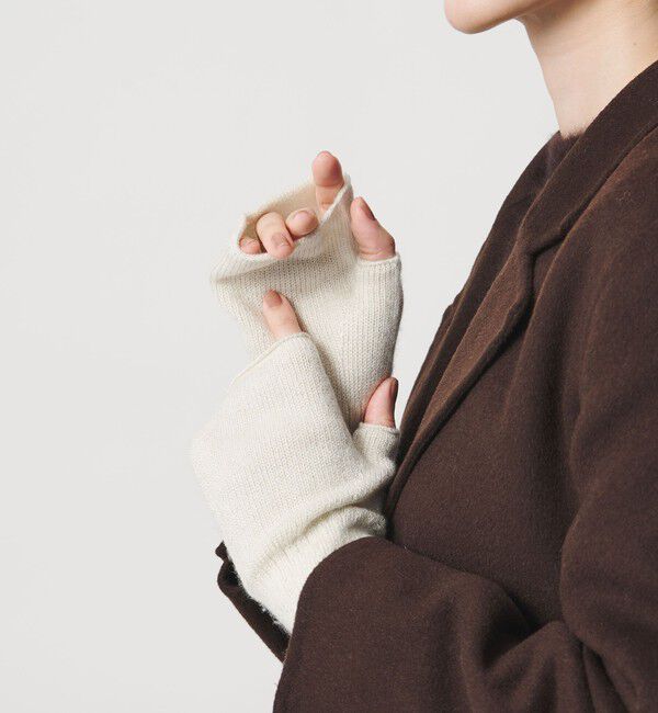 UNITED ARROWS「ラメニット フィンガーレスグローブ」|手袋|OFF WHITE